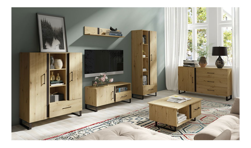 Komoda Filippa F5 (dub artisan + černá)