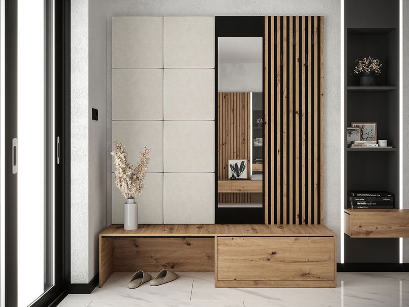 Předsíň Anrolat I (dub artisan + černá + béžová) (se zrcadlem)