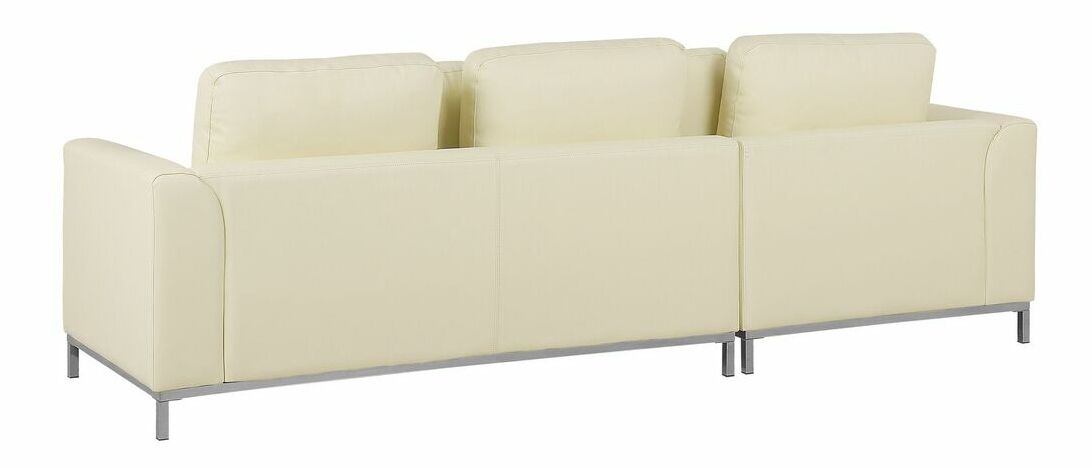 Kožená rohová sedací souprava Oulu (krémová) (s taburetem) (L)