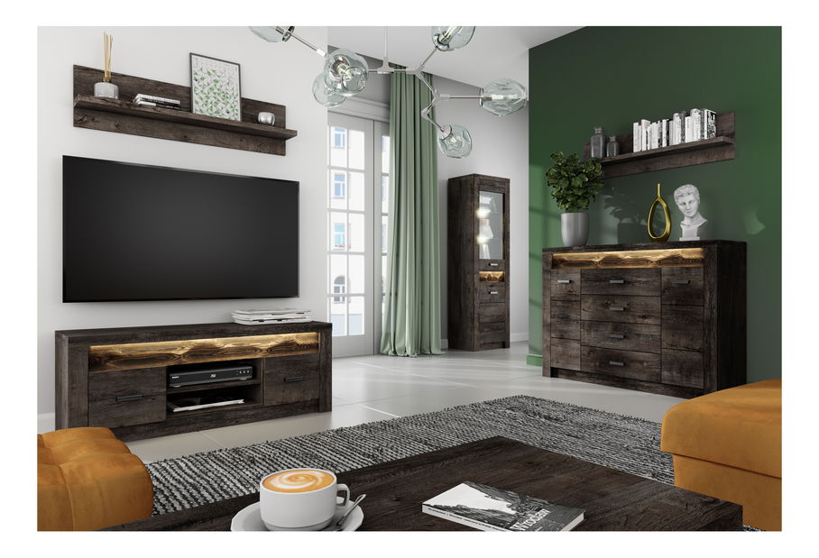 TV stolek/skříňka Indie 10 (s LED osvětlením) (jasan tmavý)