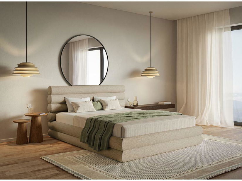 Manželská postel 140 cm Buffalo 140 (s roštem) (s úl. prostorem) (světlobéžová + černá)