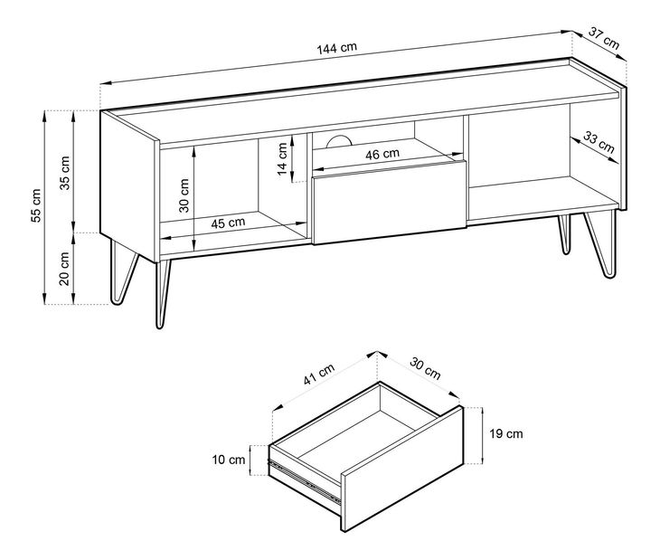 TV stolek/skříňka Harvest RTV144 (grafit černý + mramor black royal + zlatá)