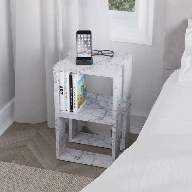 Noční stolek Lonkly (mramor bílý)