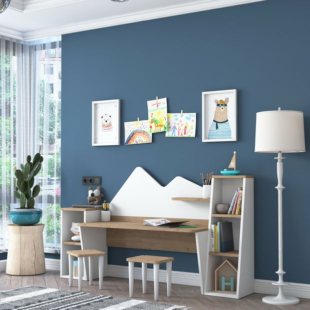 Dětský stolek s židlemi Daniela (Bílá + Ořech)