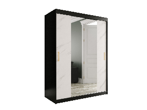 Šatní skříň 150 cm Marbelo T1 (matná černá + bílý mramor)