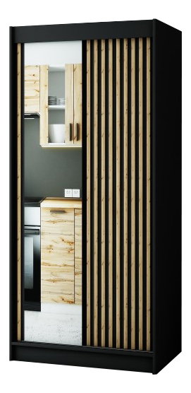 Šatní skříň 100 cm Ladonna 2 (černá matná) (se zrcadlem)