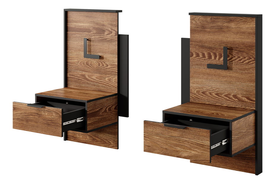 Set 2 ks nočních stolků Milty (dub baltic + černá)