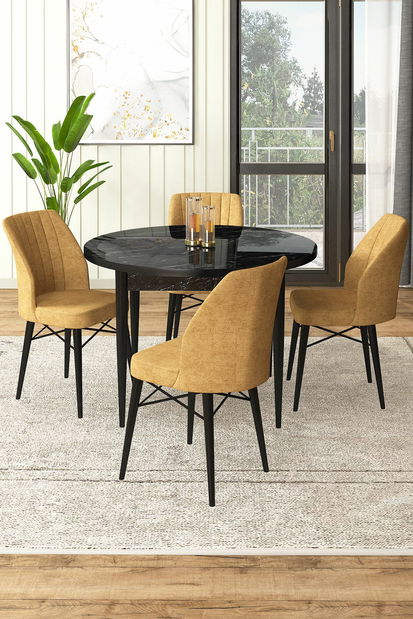 Jídelní set Roxie (mramor černý + hnědá) (pro 4 osoby)