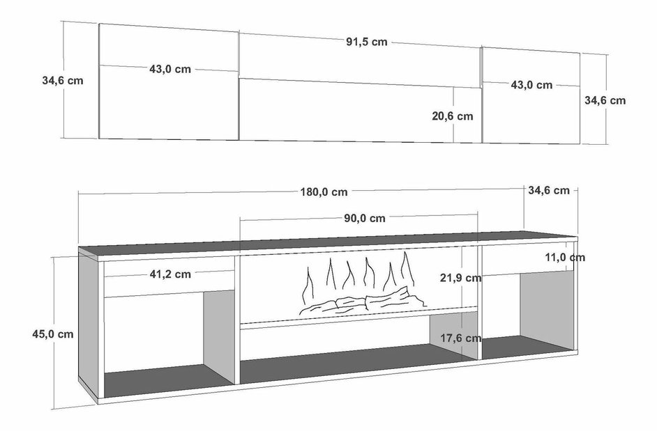 Obývací stěna s krbem Orino (vícebarevné)