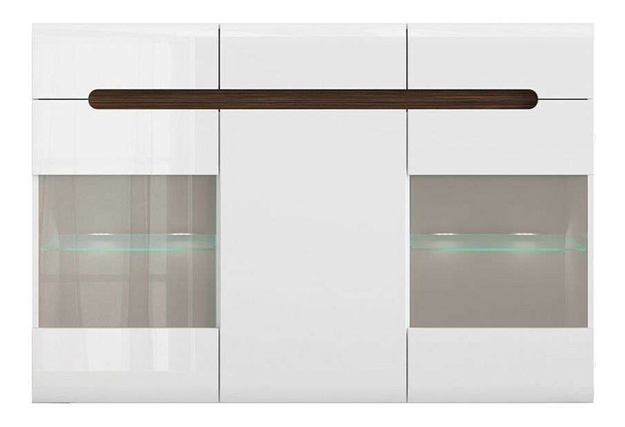 Vitrína BRW Azteca Trio KOM2W1D3S/10/15 (bílá + lesk bílý) (s osvětlením)