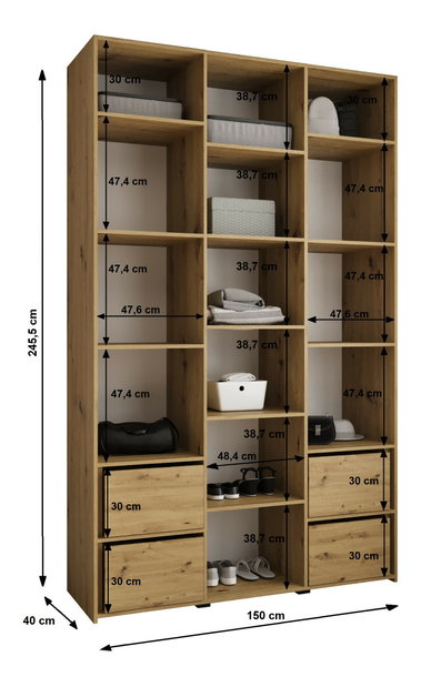 Šatní skříň 150 cm Carmela 40-1 (bílá + černá)