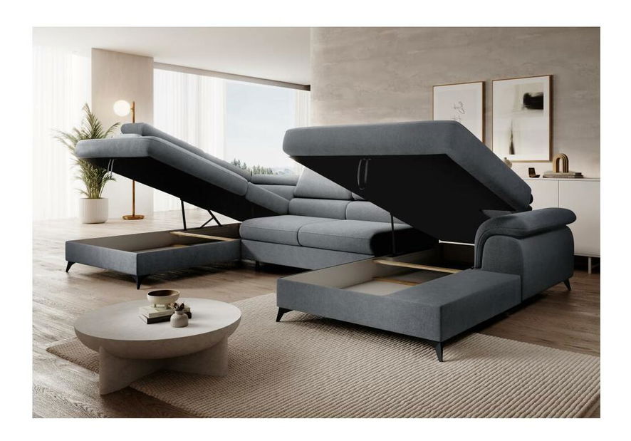 Rohová sedačka ve tvaru U Coly (šedá) (s úl. prostorem) (L)