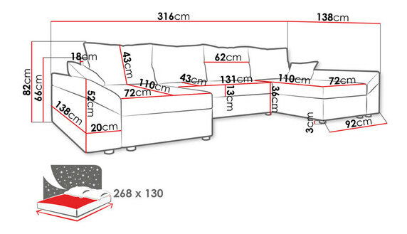 Rohová sedačka U Poltosa U (tmavě modrá) (s úl. prostorem)