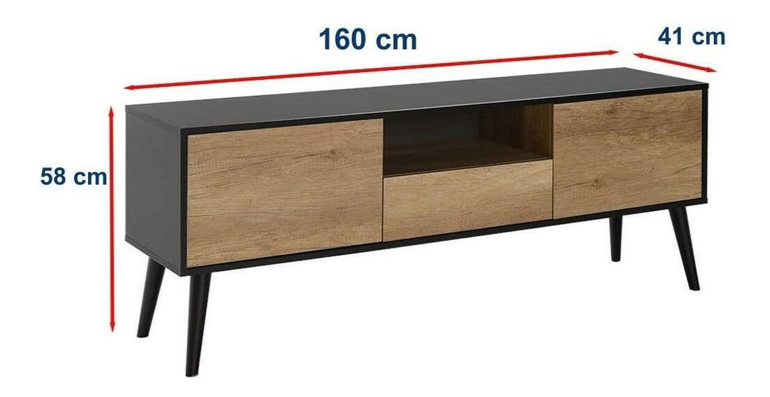 TV skříňka Thea 5 (černá + světlé dřevo)