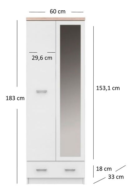 Šatní skříň Tianna 2d1s/60 (bílá)