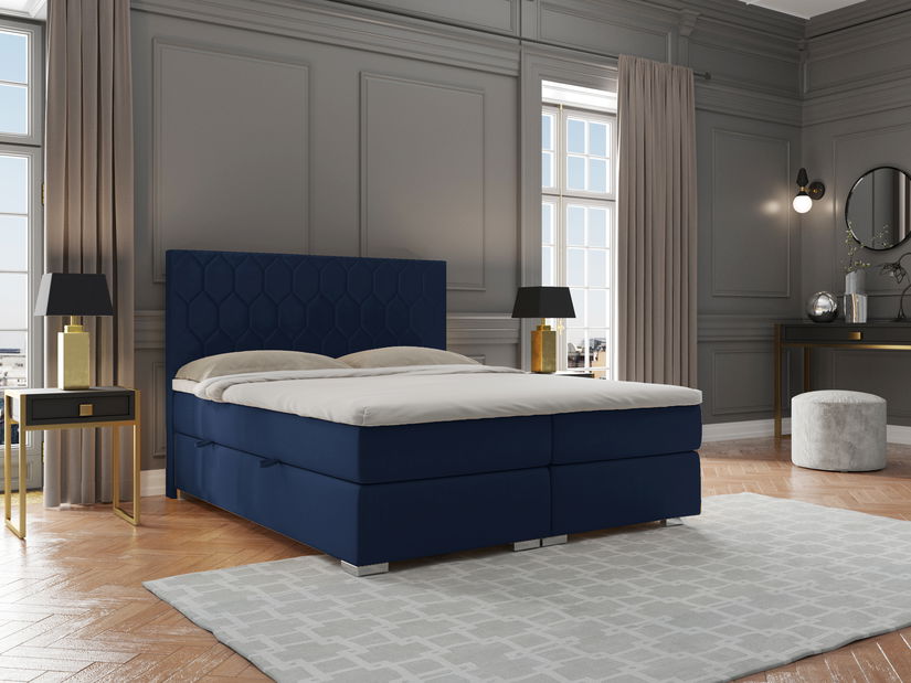 Boxspring postel 180 cm Piranno (tmavě modrá velvet) (s úložným prostorem)