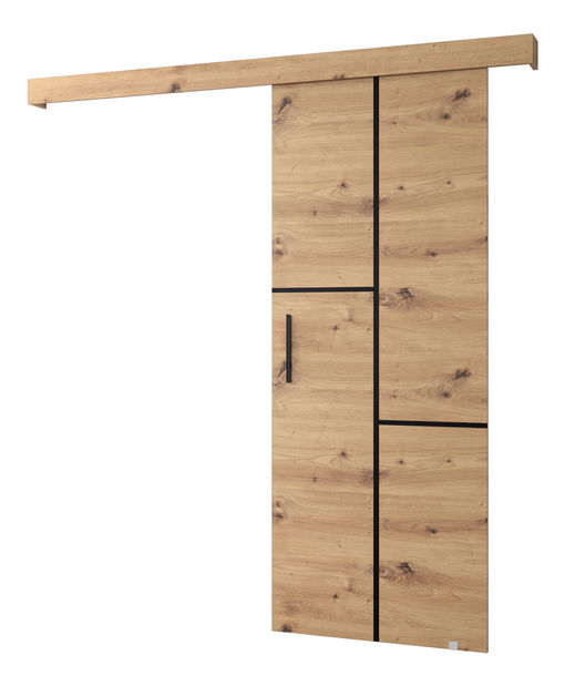 Posuvné dveře 90 cm Sharlene VII (dub artisan + černá matná + černá)