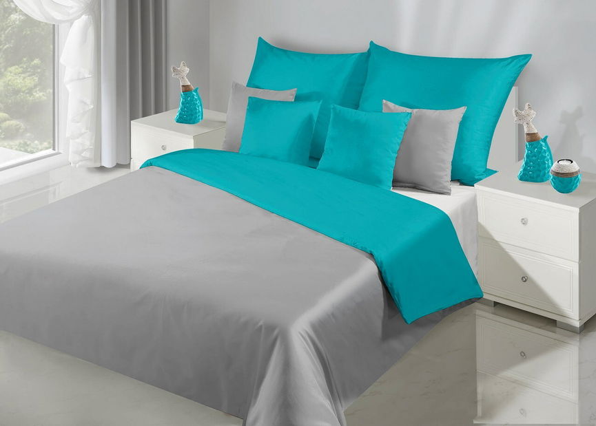 Povlečení 200x220 cm Nova (stříbrná + tyrkysová) (komplet s povlečením na polštáře)