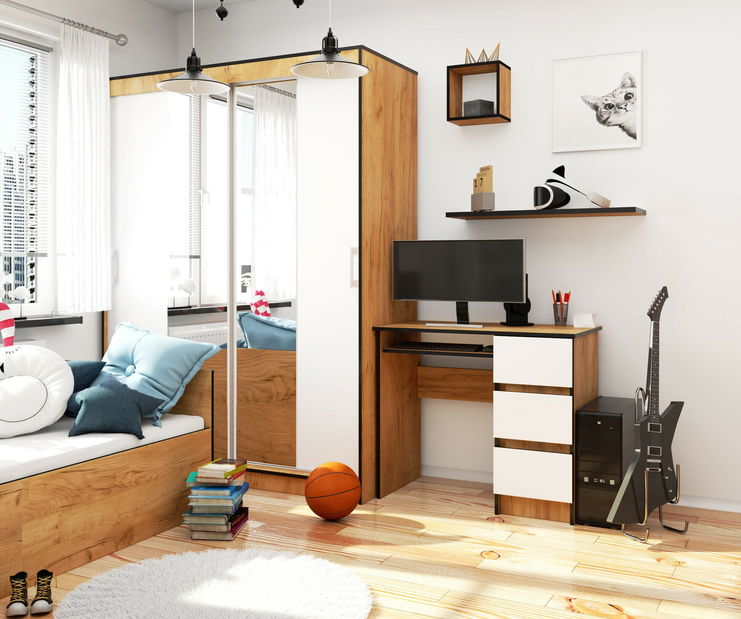 PC stolek Benicio (dub craft + bílá) (P)