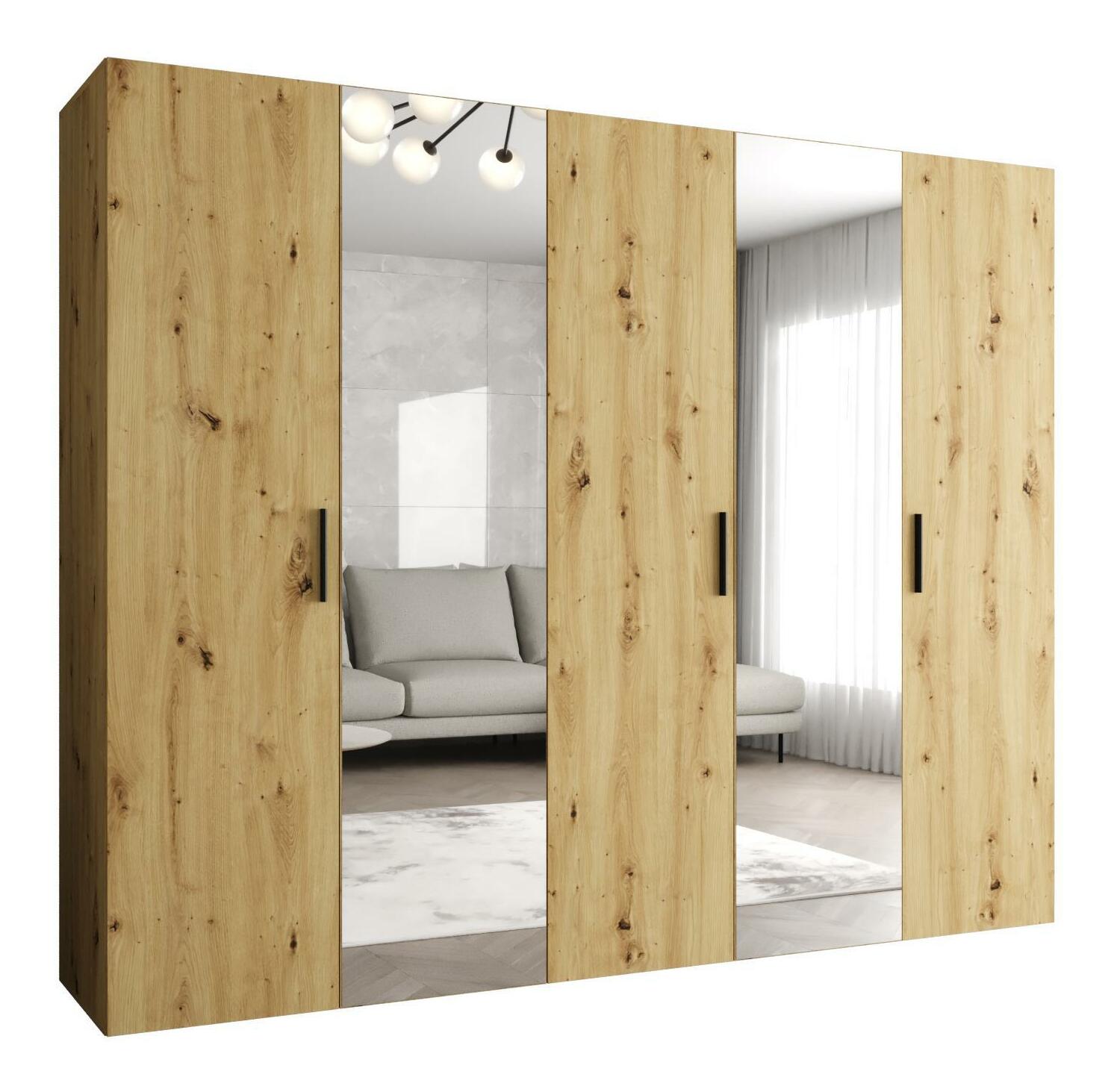 Šatní skříň 250 cm Borry 2 (dub artisan + černá)