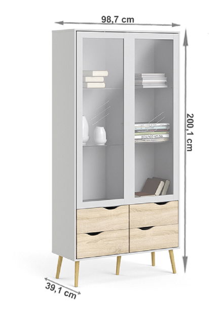 Vitrína Odell (bílá + dub sonoma)