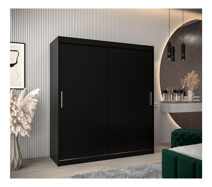 Šatní skříň 180 cm Toki (Černá matná + Dub artisan)