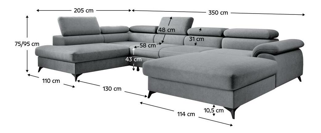 Rohová sedačka ve tvaru U Coly (šedá) (s úl. prostorem) (L)