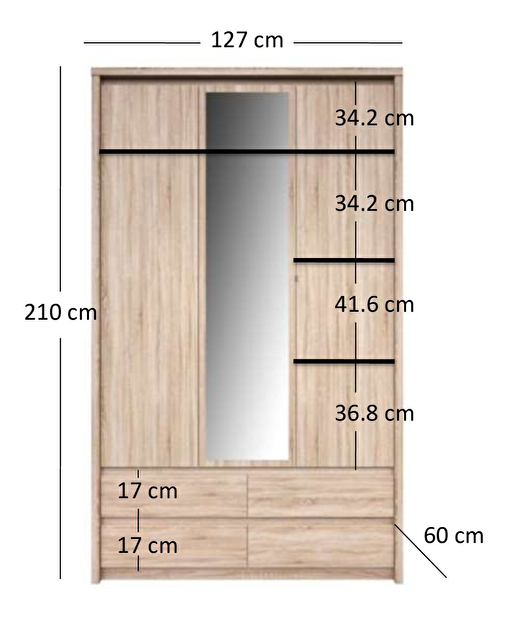 Šatní skříň Noella (dub sonoma)