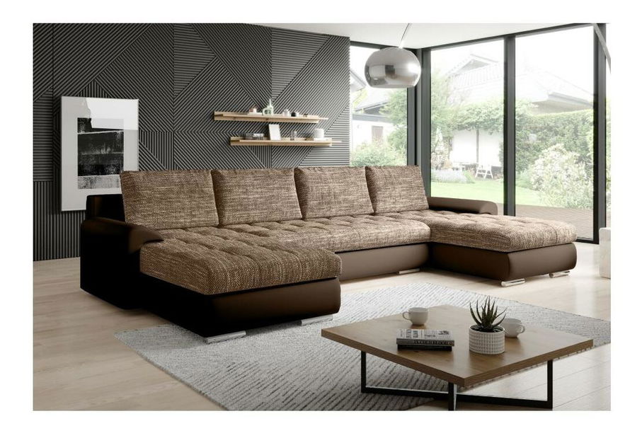 Rohová sedací souprava U Tuzzo (ekokůže hnědá + hnědý melír)