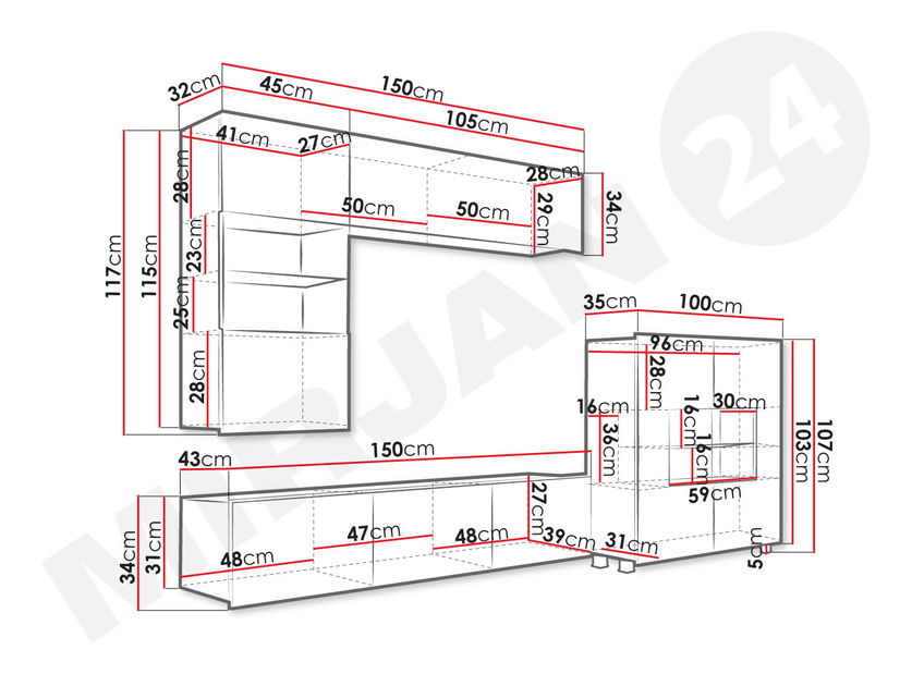 Obývací stěna Badiani III (bílá + bílá lesklá)