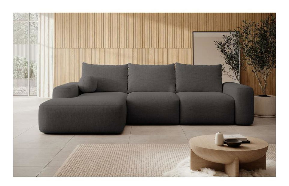 Rohová sedací souprava Carlito (L) (tmavě šedá + černá)