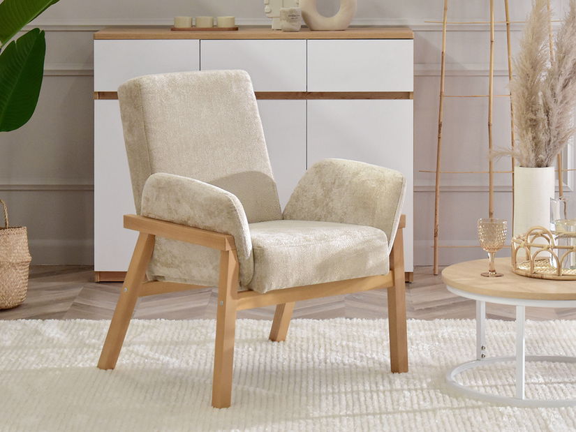 Relaxační křeslo Laopas (béžová + dub)