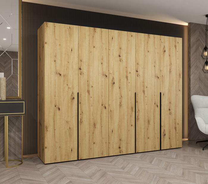 Šatní skříň 250 cm Alice 1 (dub artisan + černá)