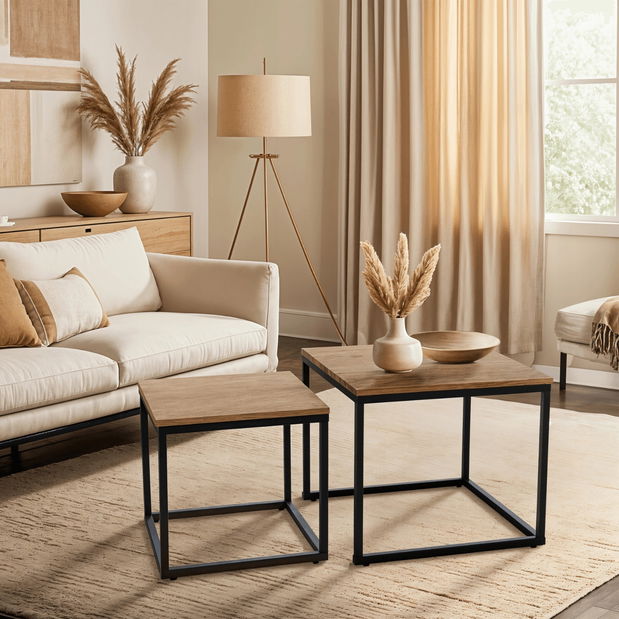 Set 2 konferenčních stolků Climas (dub zlatý + černá)