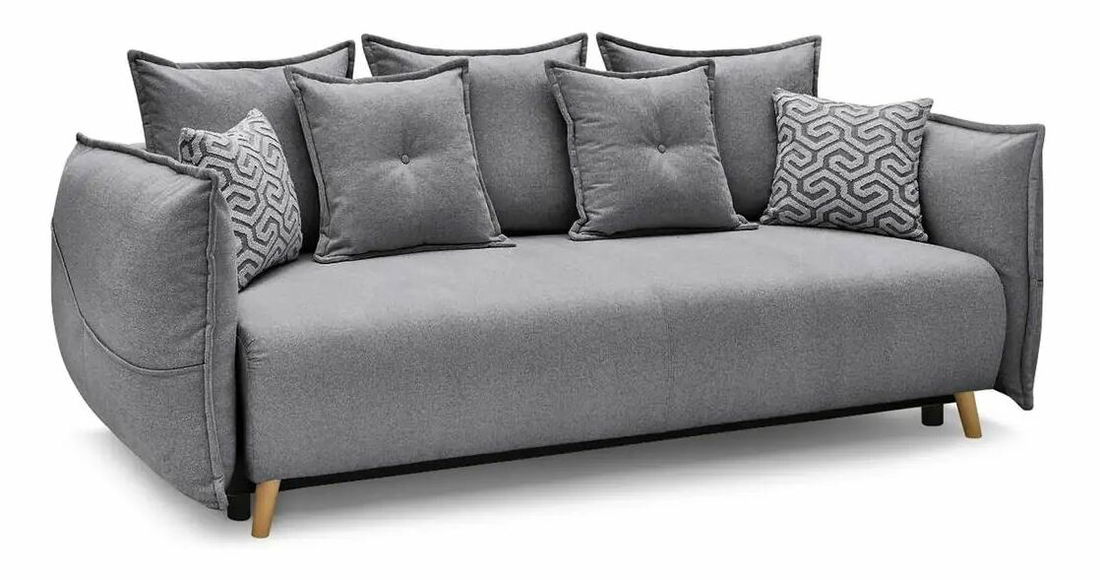 Rozkládací pohovka Puffyna (šedá) (s úl. prostorem)