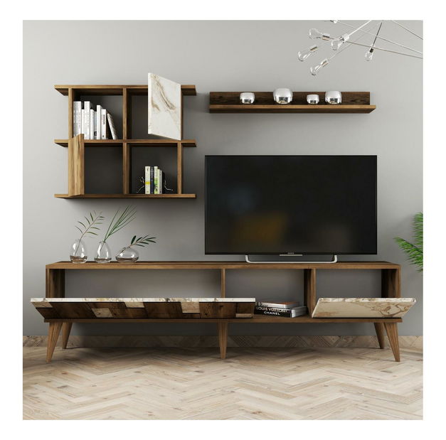 Obývací stěna Madryt (bílá + ořech)