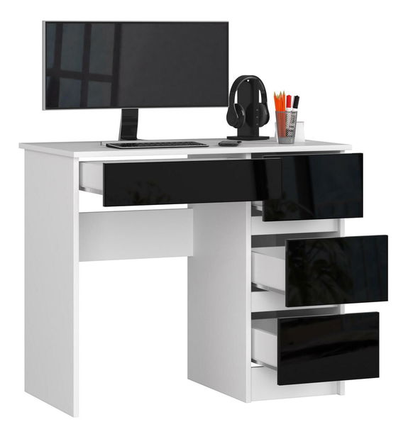 PC stolek Benicio II (bílá + lesk černý) (P)