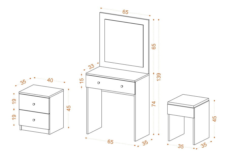 Toaletní stolek Nikki (Bílá)