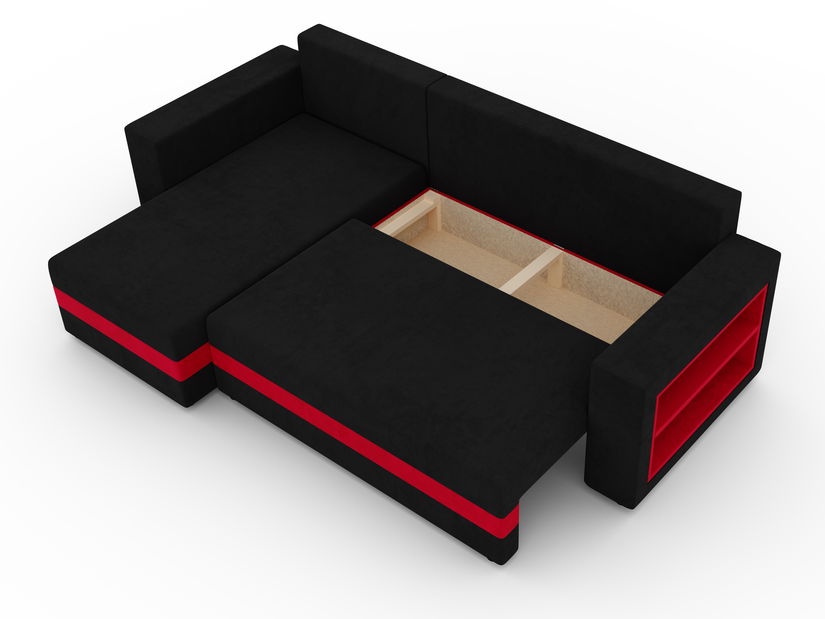 Rohová sedací souprava Simpney (černá + červená) (L)
