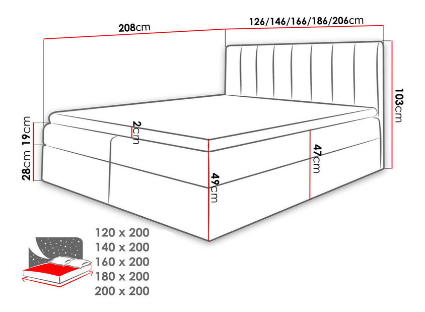 Manželská postel 180 cm Fista (černá + světle šedá)