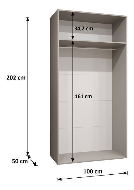 Šatní skříň Alaris 2 100 (černá) (se zrcadlem)