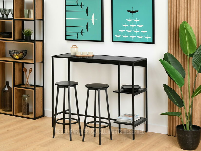 Barový set Everet (černé dřevo + černá) (pro 2 osoby)