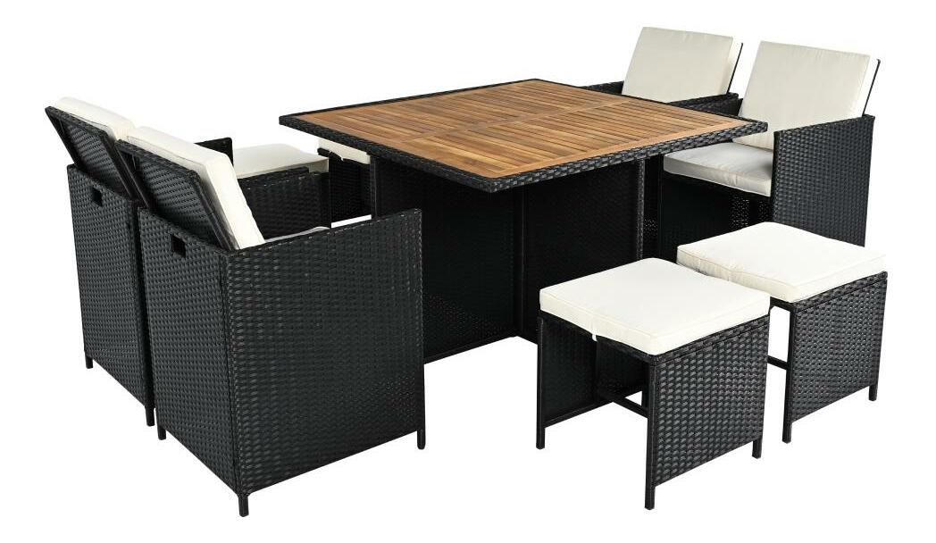 Zahradní ratanový set Milford (černá + krémová + přírodní)