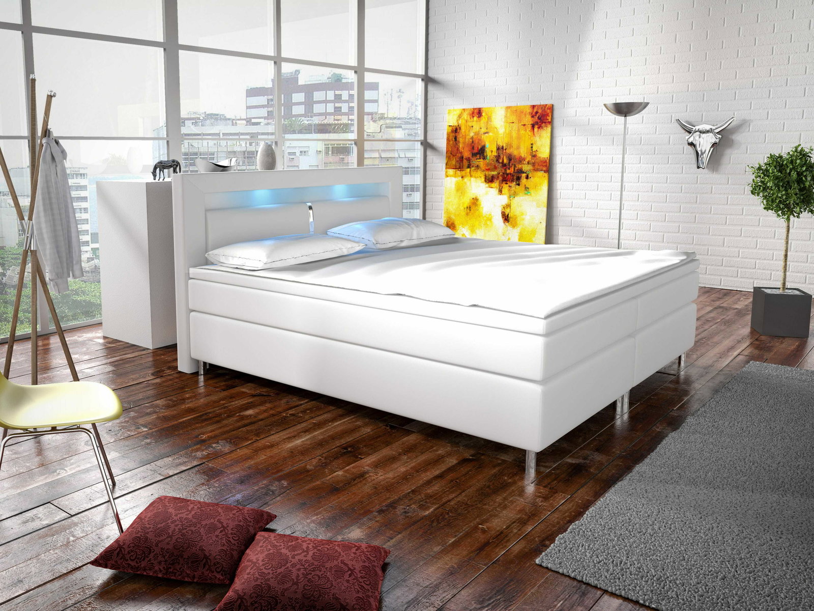 Manželská postel Boxspring 180 cm Marilia I (bílá) (s matracemi)