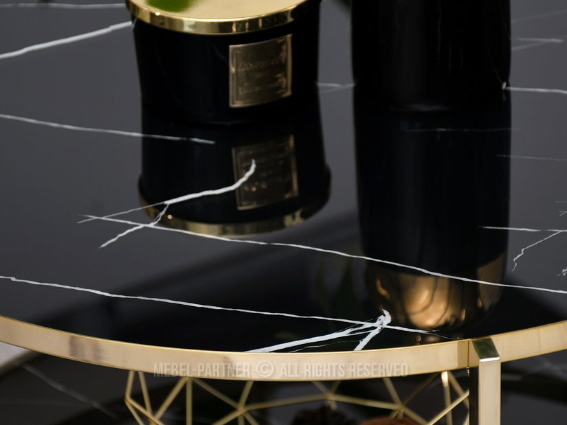 Konferenční stolek Chici (černý mramor + zlatá)