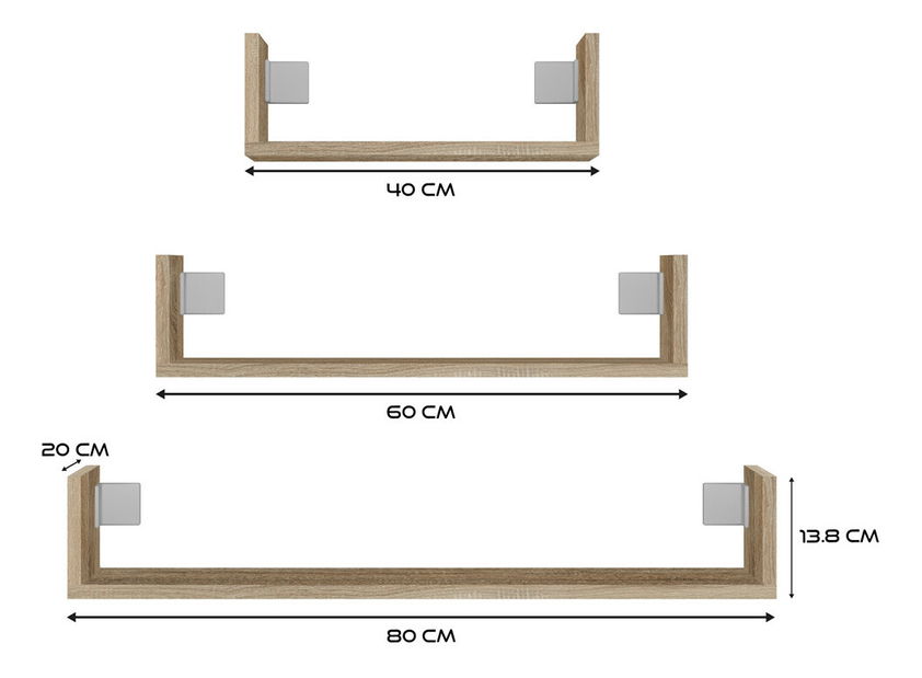 Set 3ks. nástěnných polic Manipular 1 (dub sonoma)