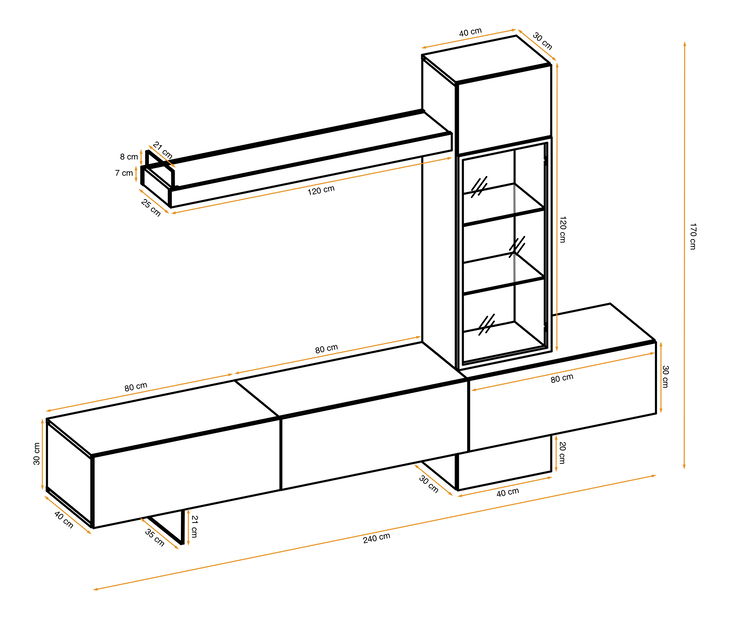 Obývací stěna Rinse (dub flagstaff) (s LED osvětlením)