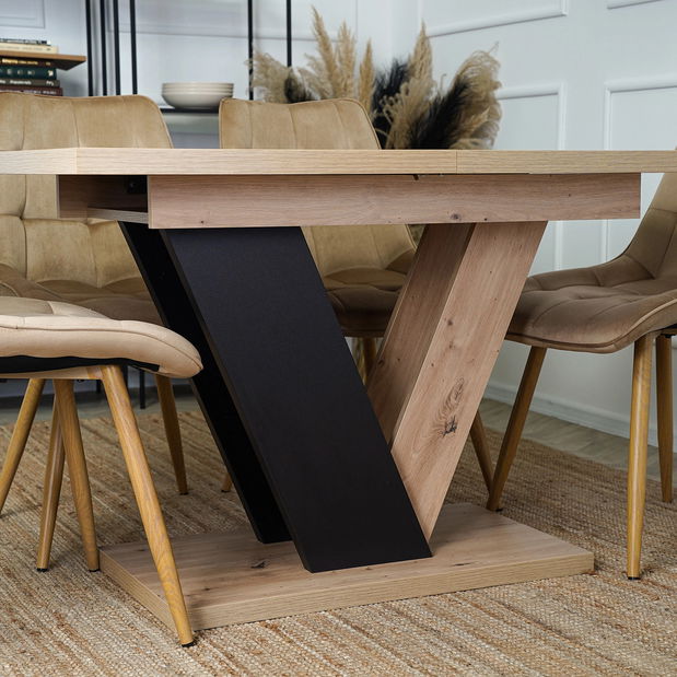 Rozkládací jídelní stůl Comentado (dub artisan + černá) (pro 4-6 osob)