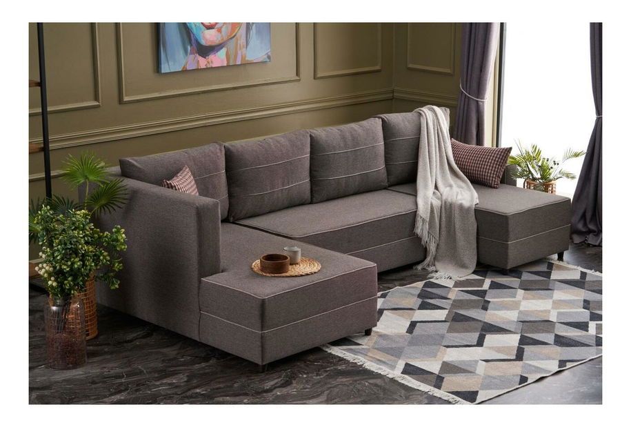 Rohová sedačka ve tvaru U Emilie (s úl. prostorem) (hnědá)