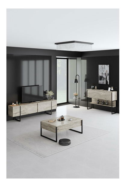 TV stolek/skříňka Luna (travertin + černá)